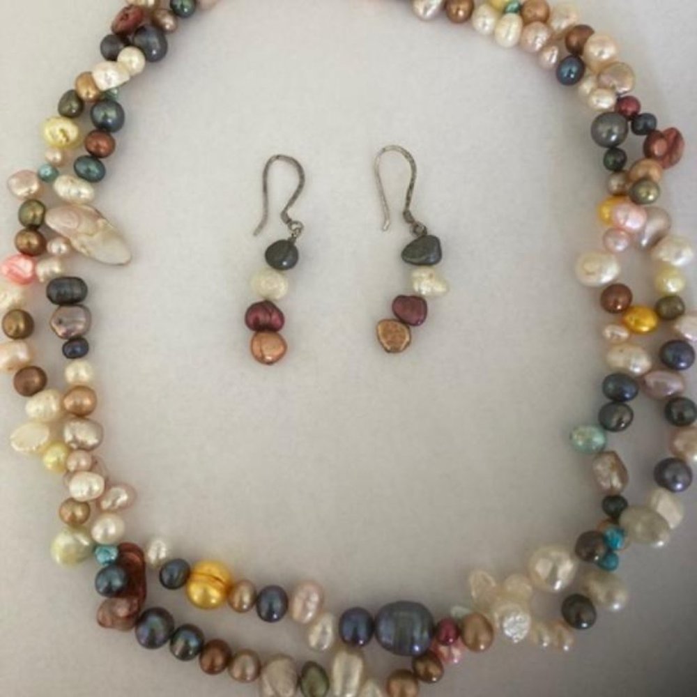 Multi Color Fresh Water Pearl Necklace & Matching Earring